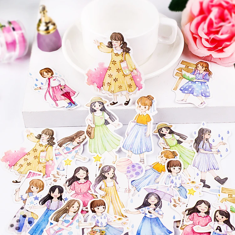 

Watercolor kawaii girl's daily wear cartoon cute Lolita cute girls decoration stationery sticker diy ablum diary scrapbooking