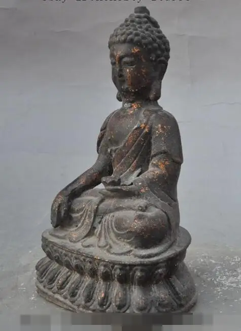 

S6491 8" old tibet buddhism bronze sakyamuni Tathagata Amitabha lotus buddha statue D0317