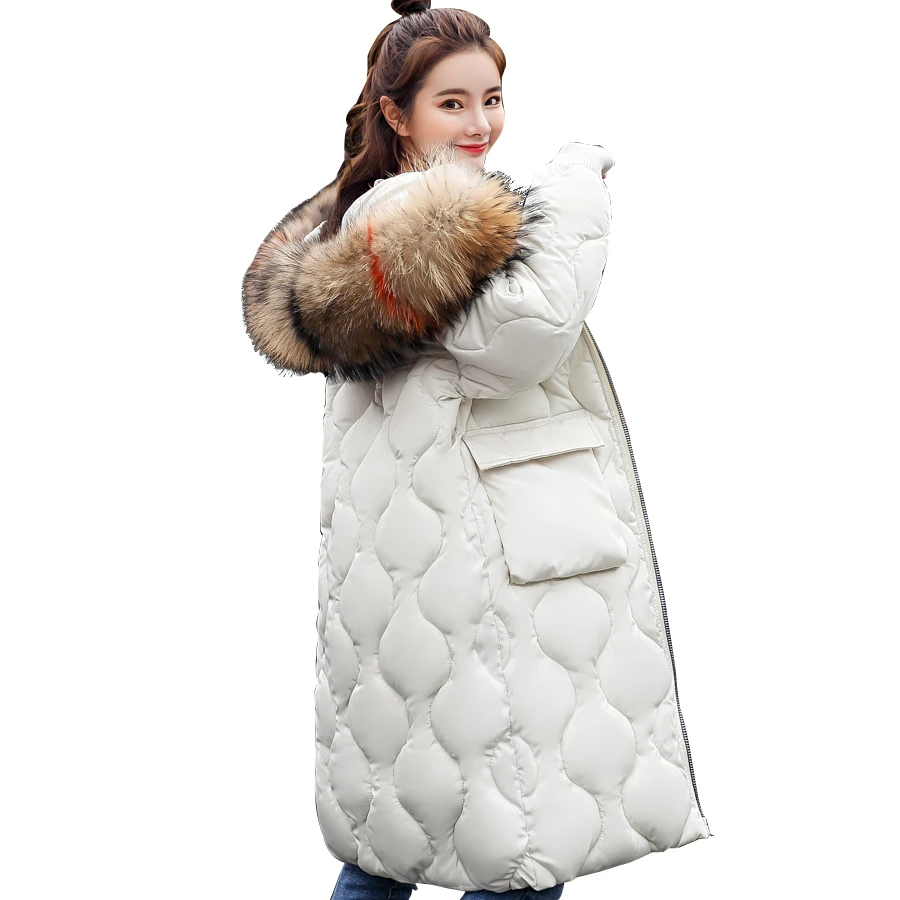 2018 Coat women winter fur collar cotton padded thicken warm women jacket plus size long sleeve hooded parka outwear female Coats