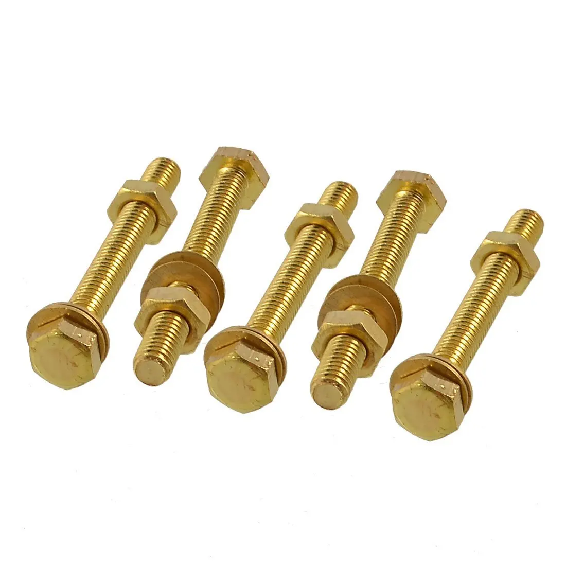 Brass Male Thread Hex Screw Bolt Nut Washer Set, 6mmx50mm, 5 Piecein