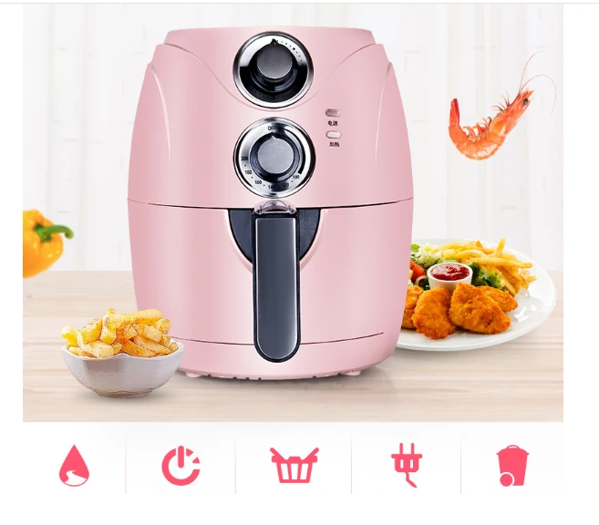 Fritadeira de ar Forno sem Fumaça Inteligente Automática Grande Frango Peixe Baker Chips Nuggets Mozzarella Vara Fabricante Cor Rosa 2.5l 1 frango peixe baker chips nuggets mozzarella vara