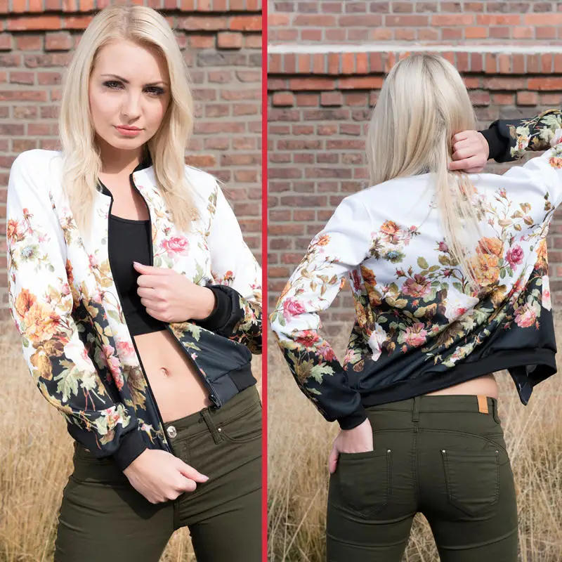 Zohra Brand Hot Sale Women Bomber Jacket 3D Printed Flower Fashion Sexy Jacket Short Coats Outwear Basic Jackets