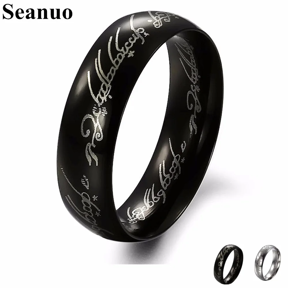 

Seanuo 6MM Stainless Steel Lord of The Ring For Men Fashion Tungsten High Polish Magic Hobbit Film Ring Male Ring of Power 7-12