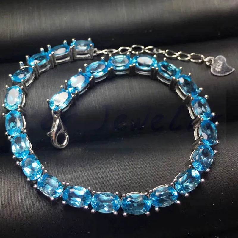Браслет-цепочка с голубым топазом,, настоящий натуральный голубой топаз, серебро 925 пробы, хорошее ювелирное изделие 0.6ct* 24 шт, драгоценные камни# XY18092601