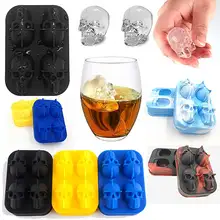 3D Силиконовый Череп Форма для льда 4 сетки холодный виски винный коктейль шоколадный кубик льда лоток формочка Кухня Бар лед Cram инструменты