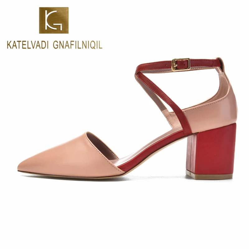 

KATELVADI Woman Shoes Sandals High Heels Light Pink Corss Strap Party Sandals Shoes US4 to US9 K-344