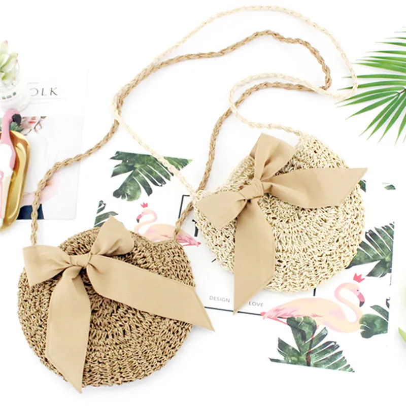 

Summer New Women Big Bowknot Wicker Beach Straw Woven Rattan Basket Bag Crossbody Shoulder Bag Handbag Totes