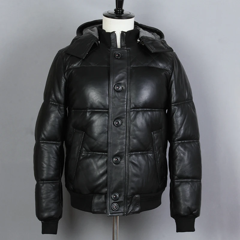 

2018 Winter New Leather Down Jacket Men's Genuine Leather Jacket Detachable Hooded Thick Sheep Real Leather Down Clothing