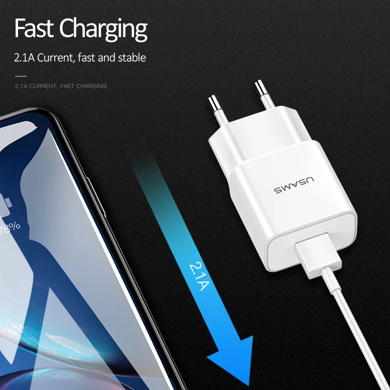 USAMS 1 двойное зарядное устройство USB 2 1/2.4A смарт для мобильного телефона iPhoneSamsung