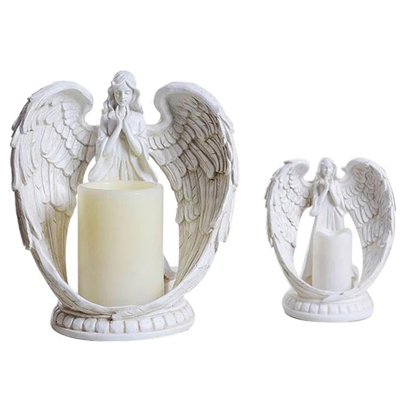 

Creative Resin Angel Figurines Electronic Candlestick Crafts Home Decor Angel Miniature Candle Holder Ornaments Wedding Gifts
