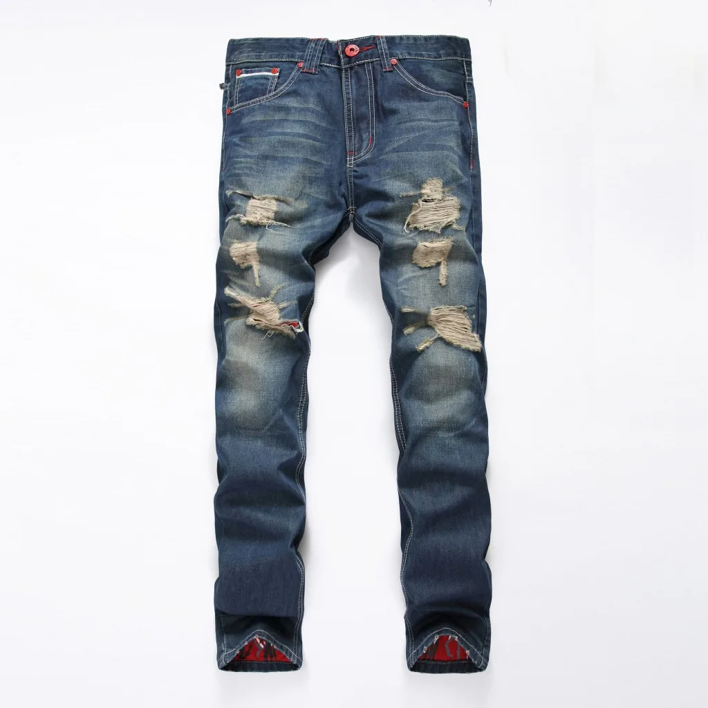 2017 Hiphop Ripped Jeans Men Straight Denim Jeans Famous Brand Clothing