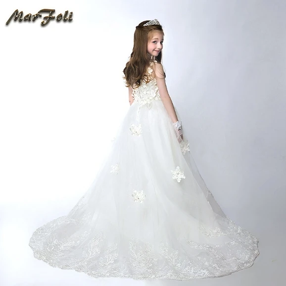 

Marfoli Flower Girl Dress White Ivory Rose Wedding Pageant Kids Boutique 2017 Summer Princess Party Dresses Clothes TZ05