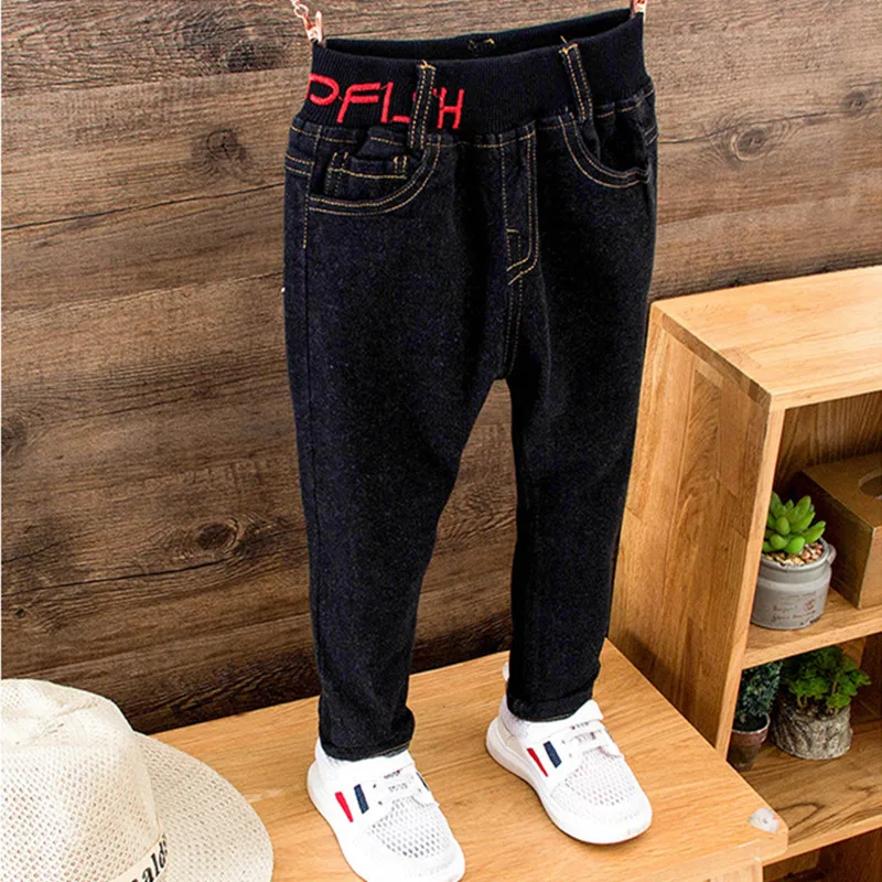 2 Winter Boys Pants Jeans Boy Ripped Jeans Broken Holes Kid Denim Pants Trousers Solid Cotton Elastic Waist