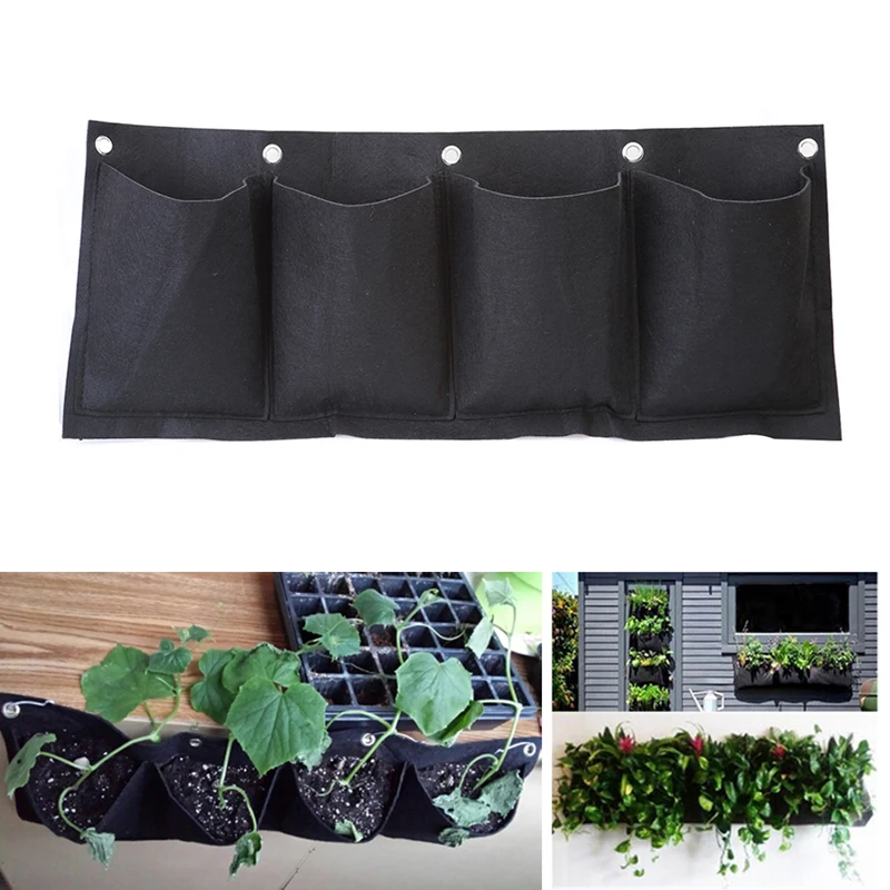 

Outdoor Indoor Vertical Gardening Hanging Wall Garden 4 Pockets Planting Bags Seedling Wall Planter Growing Bags QB877003