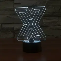 3D лампы Письмо X Форма LED 7 цветов RGB сенсорный Крытый USB настольная лампа home Освещение для детей игрушка в подарок