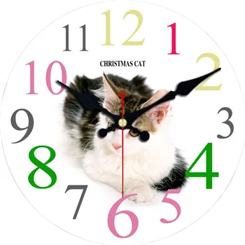 Большие декоративные круглые Настенные часы WONZOM с коровой кошкой, декор для гостиной, модные бесшумные винтажные настенные часы, подарок - Цвет: 13296