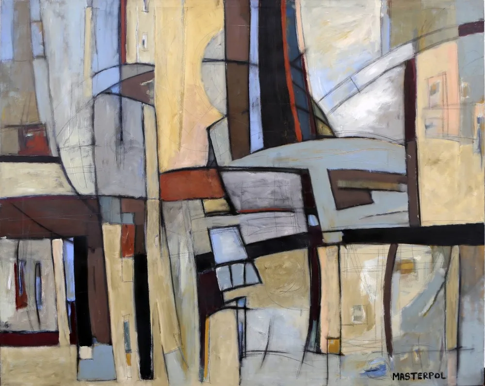 

Modern abstract painting brown hand-painted blue-gray plaid color office original canvas wall art home decor quadros