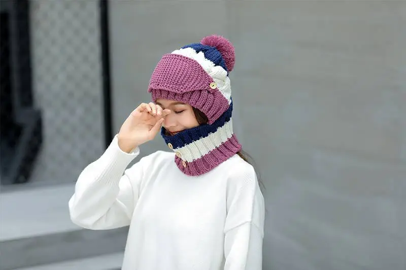 2019 зимняя шапка, шарф, комплект для женщин, уплотненные зимние шарфы с кольцами и масками, зимняя шапка унисекс, Женский комплект для девочек