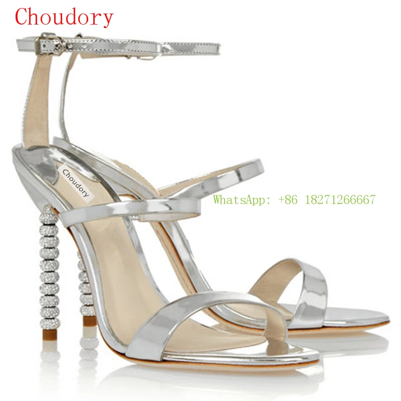 

Sexy Fashion Summer Wedding Shoes Women Cutouts Narrow Band Crystal Heel Thin High Heels Sandals Buckle Women Shoes High Heel
