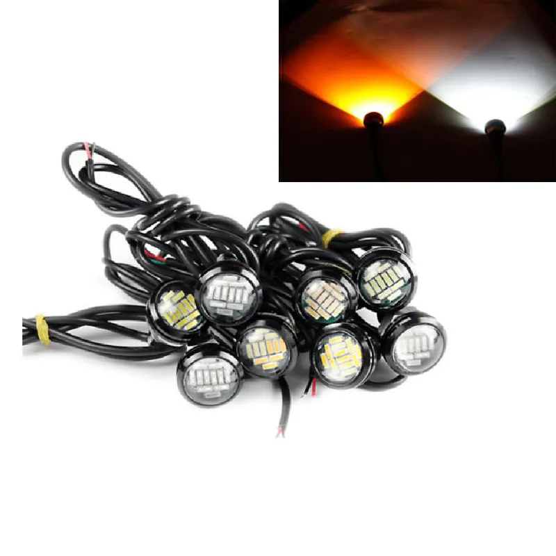 

Double Color White Yellow Eagle Eye LED 12 smd Front Lights with Turn Signal Light Car Daytime Running Lamp 1 pair