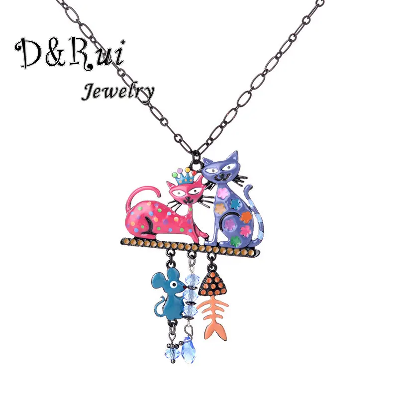 

Fashion Long Necklace For Lovers Women Black Cute Cat Fish Bone Sweater Chain Pendant Necklaces Colar Statement Pendant Jewelry