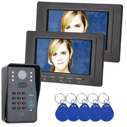 7 дюймов 2 монитора RFID пароль видео домофон дверной звонок с ИК Камера 1000 ТВ линии Система контроля доступа