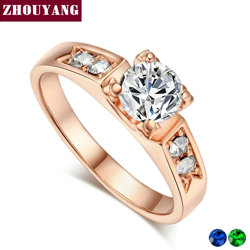 ZHOUYANG обручальное кольцо для Для женщин Классическая 6 мм зубец Установка кубический цирконий; для помолвки Модные украшения со дня рождения подарок R051 R052 - изображение
