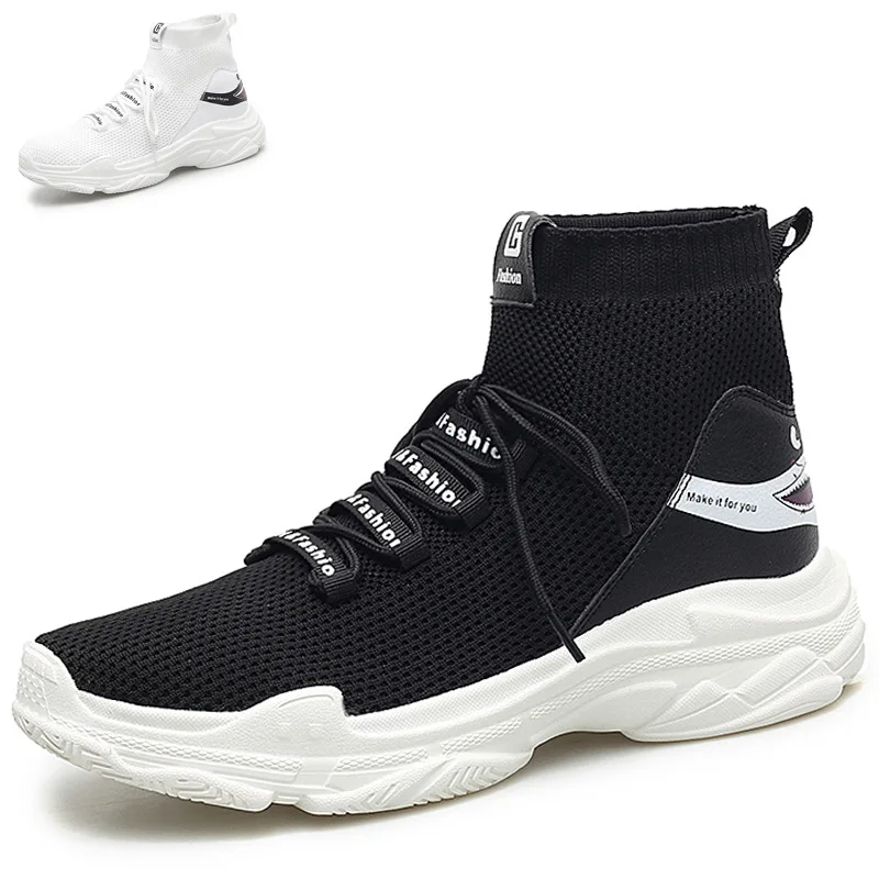 JINBEILEE Shark Sneakers Men Knit Upper Breathable Sport Shoes Chunky Shoes High Top WALKING Shoes For Men 