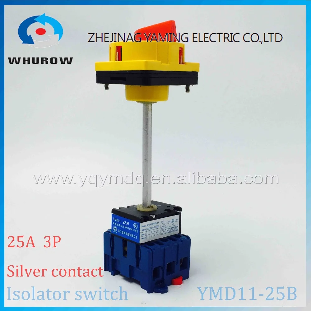 

Isolating switch YMD11-25B with padlock handle aluminum pole 25A Load break power cut off operation outside electrical cabinet