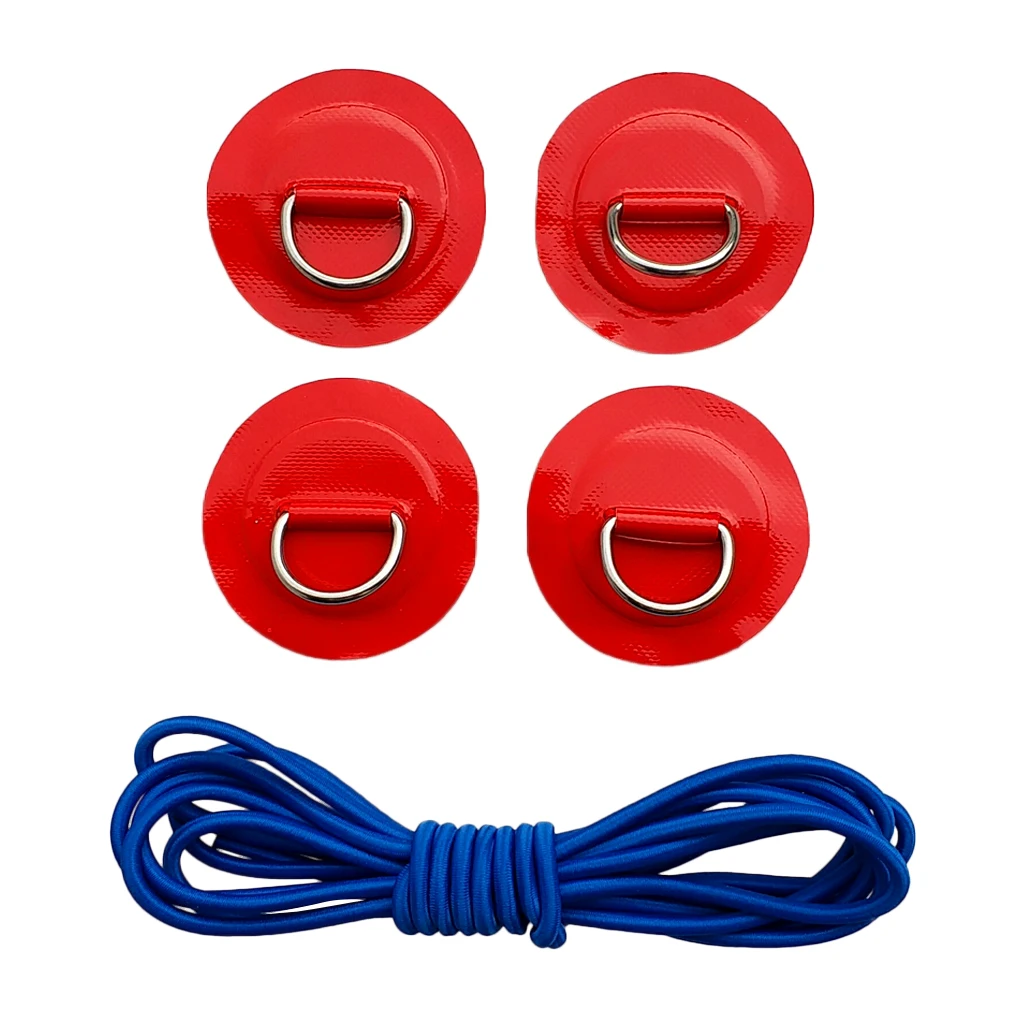 4pcs Durable Strong Marine 316 Stainless Steel D Ring Patch Pad Shock Rope for PVC Inflatable Boat Kayak Fishing Raft Dinghy
