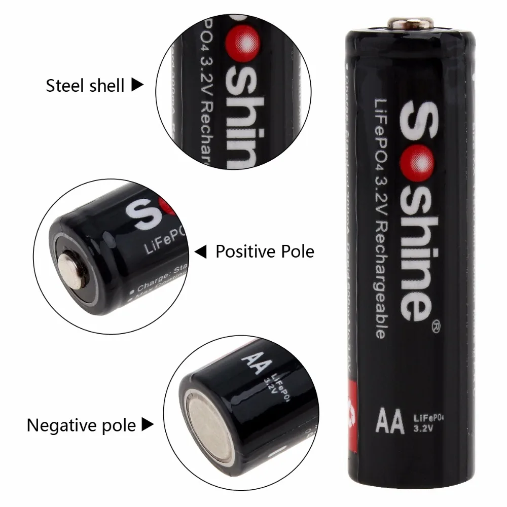 Soshine 4 шт. 3 2 в 700 мАч высокая емкость 14500 LiFePO4 аккумуляторная батарея AA|battery box|aa
