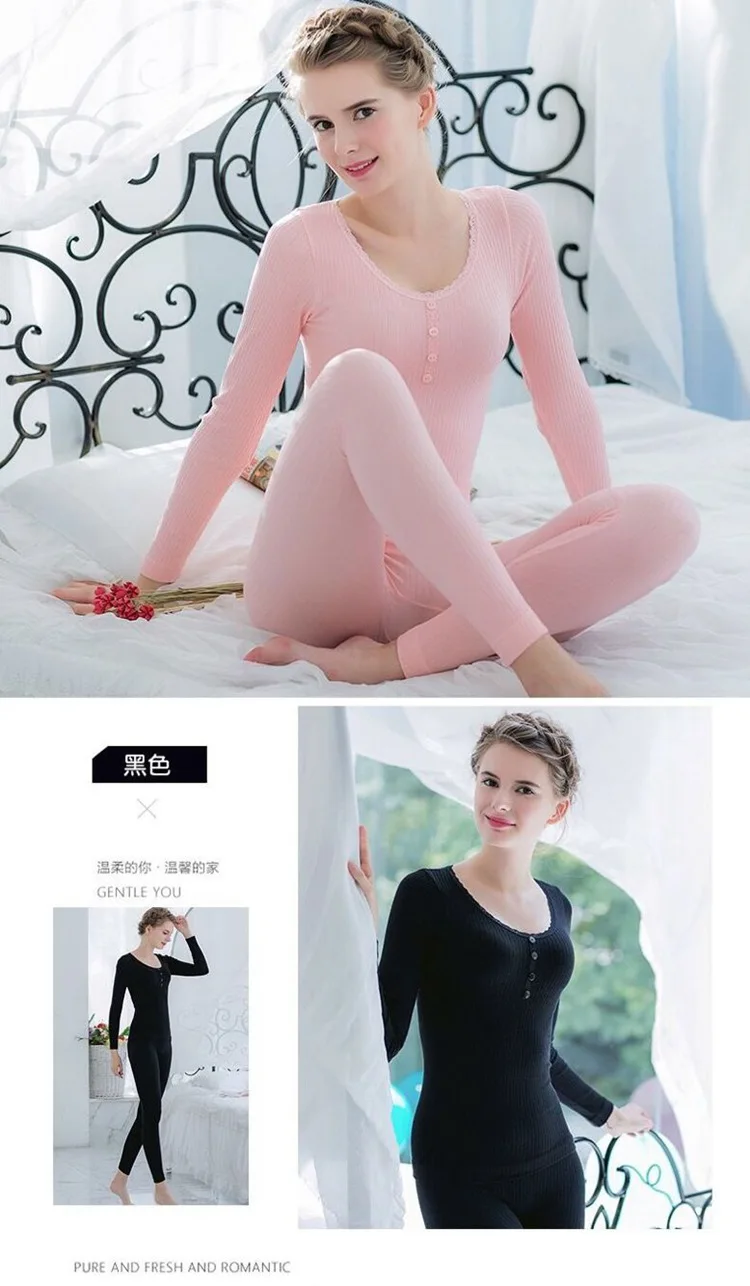 Autumn Winter Cotton Sexy Thermal Underwear Sets for Women Warm Long Johns Body Shaper Sleepwear Slim Intimate Pajamas Suit