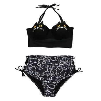 

Ladies' kitten print embroidered halter swimsuit set Push-Up swimsuit Sexy Beachwear Underwear Sexy fashion Swimwear 40ja21