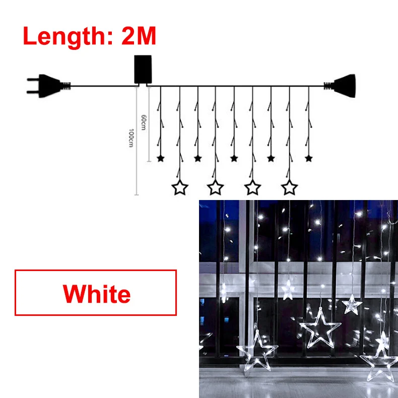 Guirnalda люсис привело освещение украшение Праздничная гирлянда светодиодный гирлянда сказочные огни домашний декор Рождественские Свадебные огни Lichterkette - Испускаемый цвет: 2m white Star string