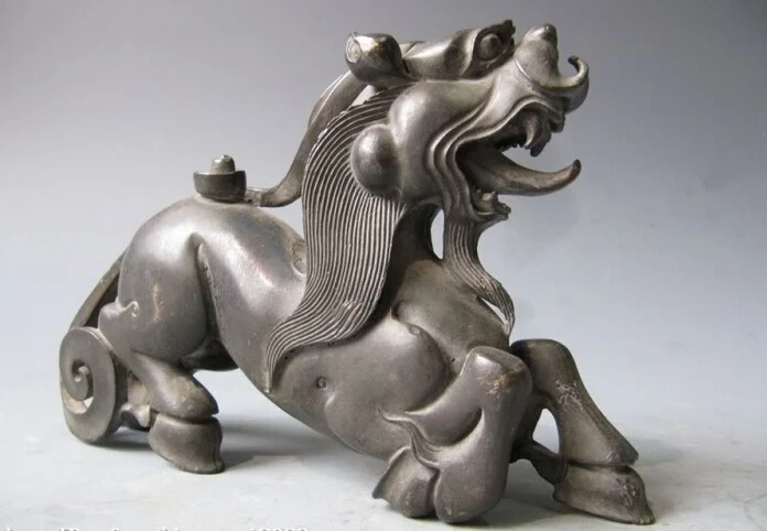 

150624 S1901 100% pure bronze talisman Brave troops Lucky Animal Foo Dog Lion beast Statue