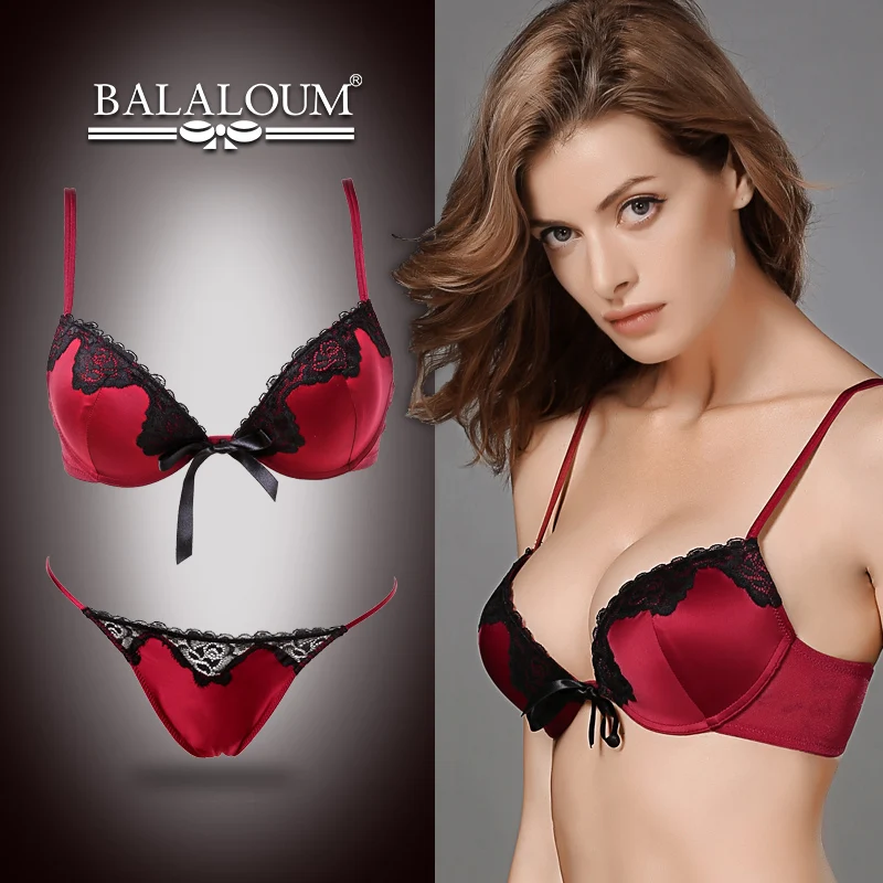Balaloum Women Elegant Sexy Deep V Push Up Bra and Panty Set Floral Lace Bowknot Seamless G-String T Back Thongs Lingerie Sets Balaloum Women Elegant Sexy Deep V Push Up Bra and Panty Set Floral Lace Bowknot Seamless G-String T Back Thongs Lingerie Sets