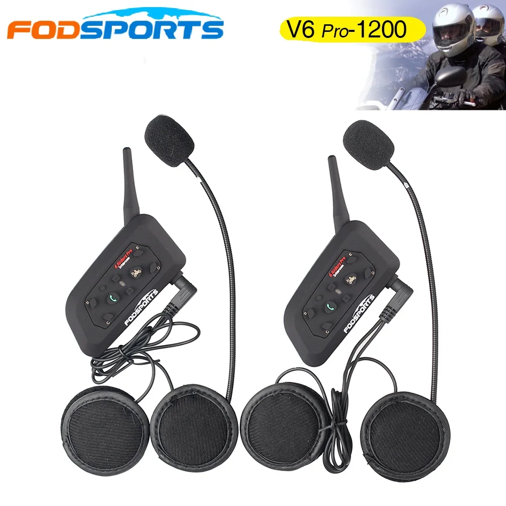 2018 Fodsports Metal clip 2 pcs V6 Pro BT Interphone 1200M Motorcycle Bluetooth Helmet Intercom headset