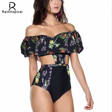 Raintropical Цельный купальник сексуальный плавательный костюм женский купальный костюм ретро летняя пляжная одежда с открытыми плечами Монокини купальник
