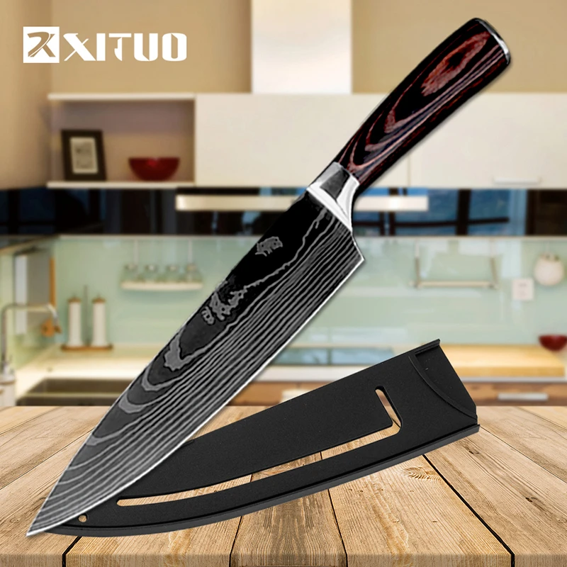 

XITUO high quality chef knife 7CR17 High Carbon Stainless Steel Japanese Series Damascus laser pattern Chef's 8-in kitchen knife