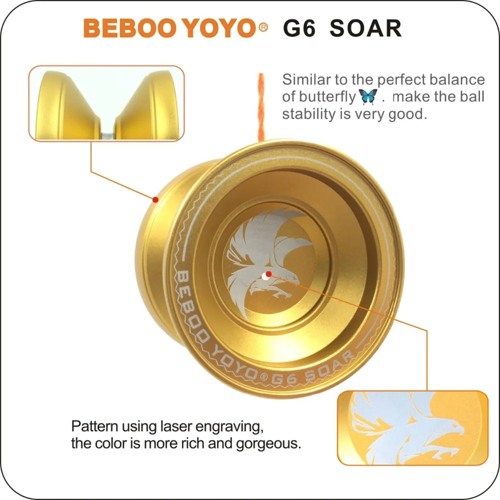 BEBOO G6 Золотой Egale йо-йо Профессиональный Йо-Йо мяч из алюминиевого сплава Йо-Йо набор йо-йо+ перчатка+ 3 веревки+ сумка подарок новое поступление