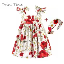 Платье-майка для девочек; костюм принцессы с бантом; Брендовое детское платье; повязка на голову; Одежда для девочек; детское летнее платье с цветочным принтом