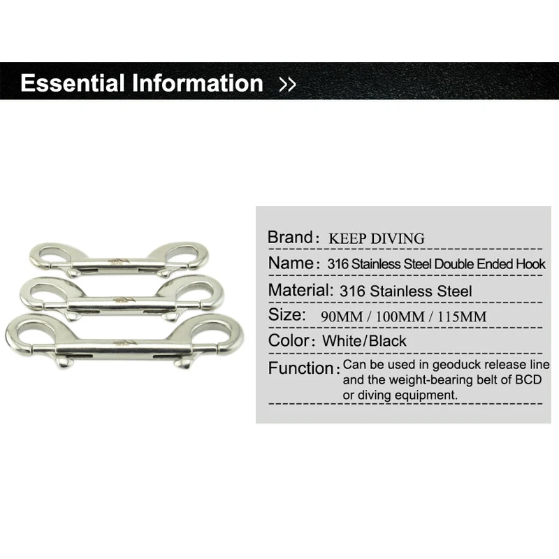 316 Stainless Steel Scuba Diving Double Ended Hook BCD Snap Hook Clip Bolt kit Quick Draw 90MM/100MM/115MM for Diving Equipment. 4