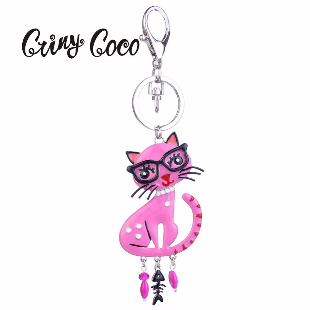

New Cute Cat Key Ring Holder for Bag Chain Animal Car Keys Pendant Accessories Women Girl Enamel Zinc Alloy Bts Keyring Keychain