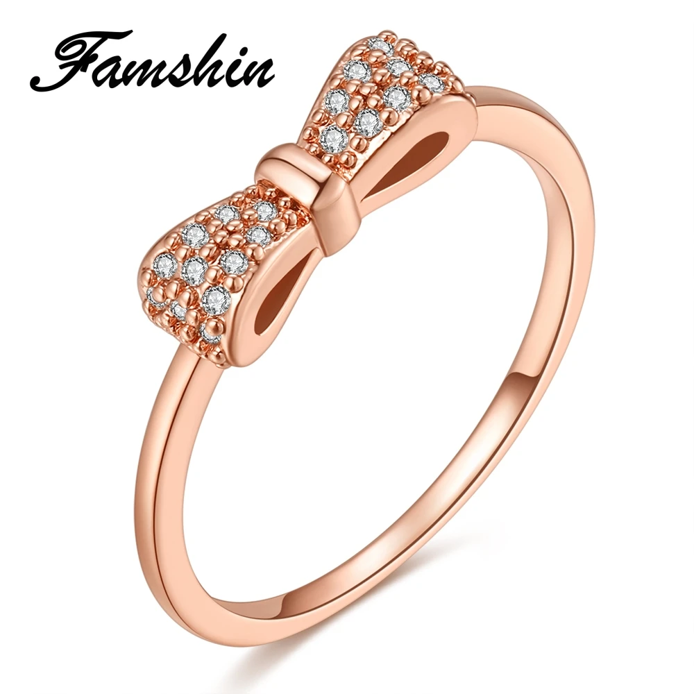 

FAMSHIN Geometric Bowknot Rings For Women Fashion Crystal Cubic Zircon Ring Engagement Party Wedding Jewelry Valentine's Gift