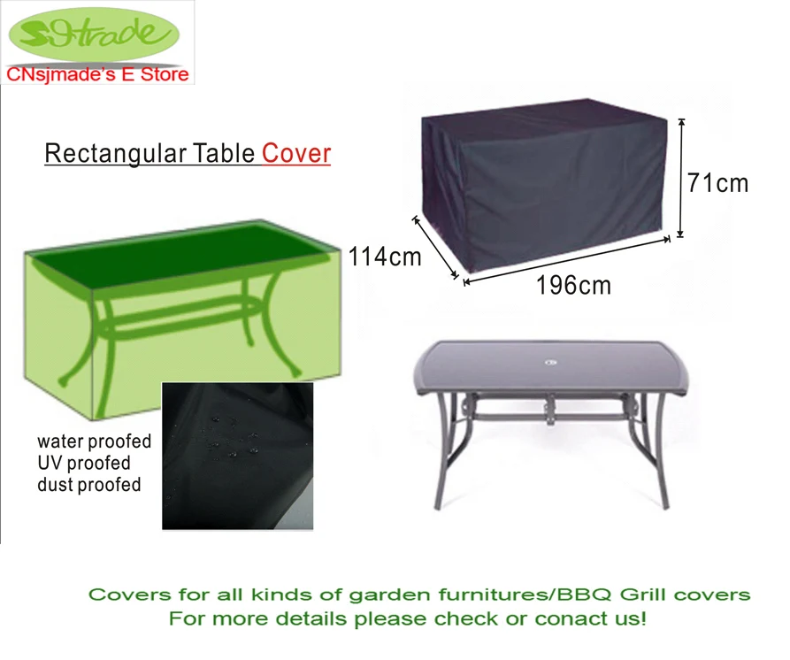 Garden Furinture cover, Rectangular Table cover, 196 x114 x 71cm ,Black color,