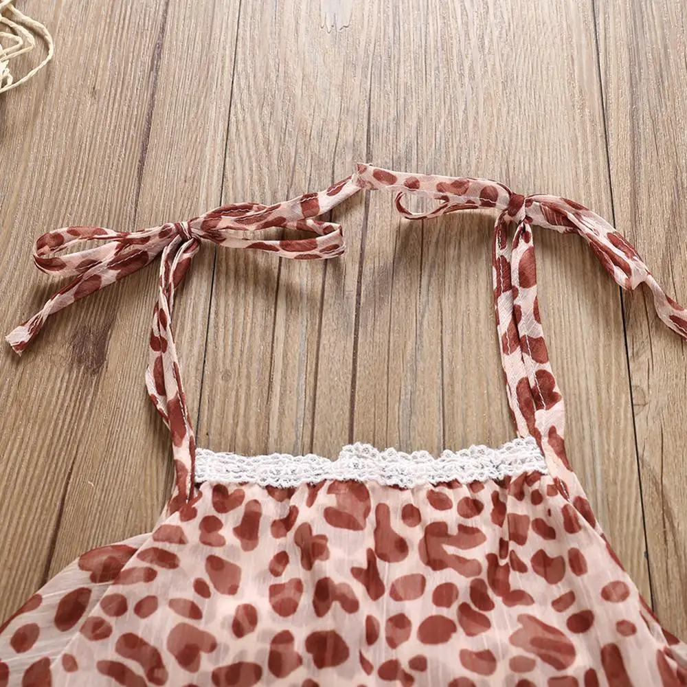 

Summer Casual Jumpsuit Baby Girl Sling Leopard Print Lace Rompers Kids Toddler Romper