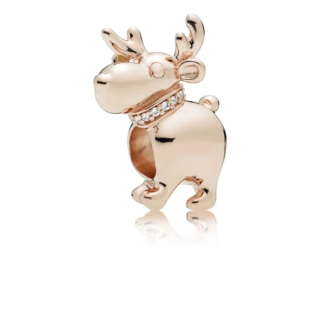 

2018 New Christmas style Fit Original Pandora Bracelet Charm Bead 925 sterling silver Rose Gold Reindeer Charm DIY Jewelry