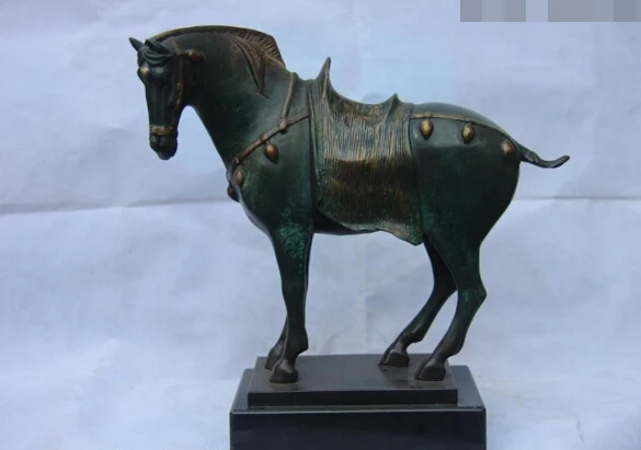 

free Mark China Bronze Copper Carved Animal Green Color Tang Horse Art Sculpture fast