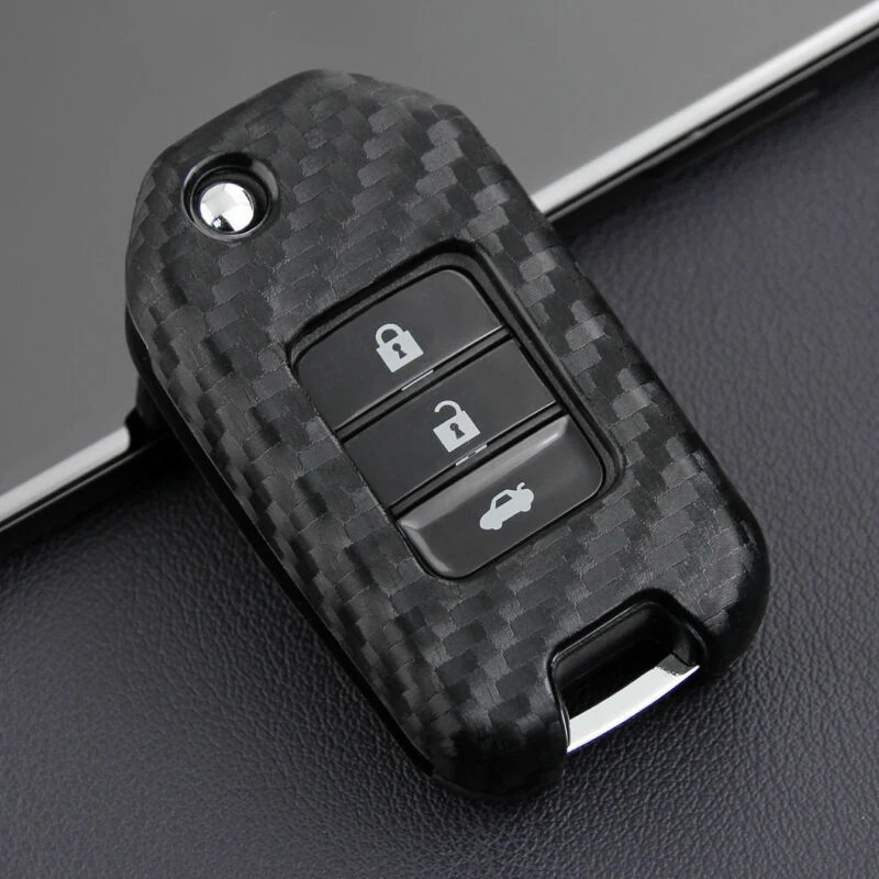 

Car Carbon Fiber Black Flip Remote Key Case Cover Fob For Honda Accord 13-2019