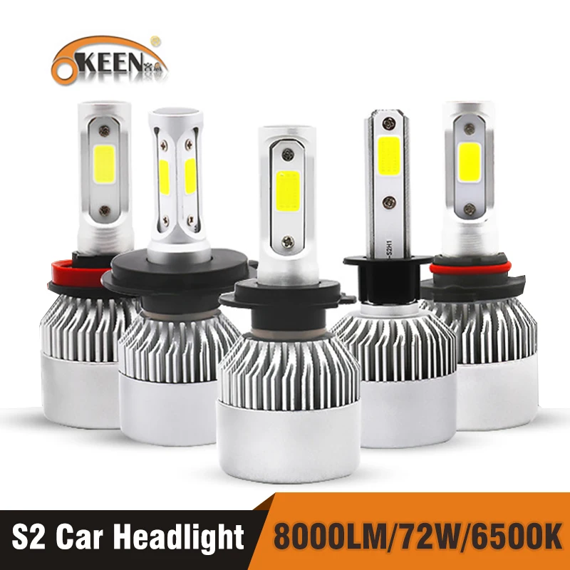 2 шт. Автомобильные светодиодные лампы H4 H7 H11 H1 H3 COB 72 Вт 8000 лм|Передние LED-фары для